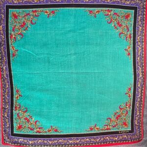 Vintage Lanvin Paris Teal and Purple Handkerchief/Neckerchief/Bandana/Scarf 18”
